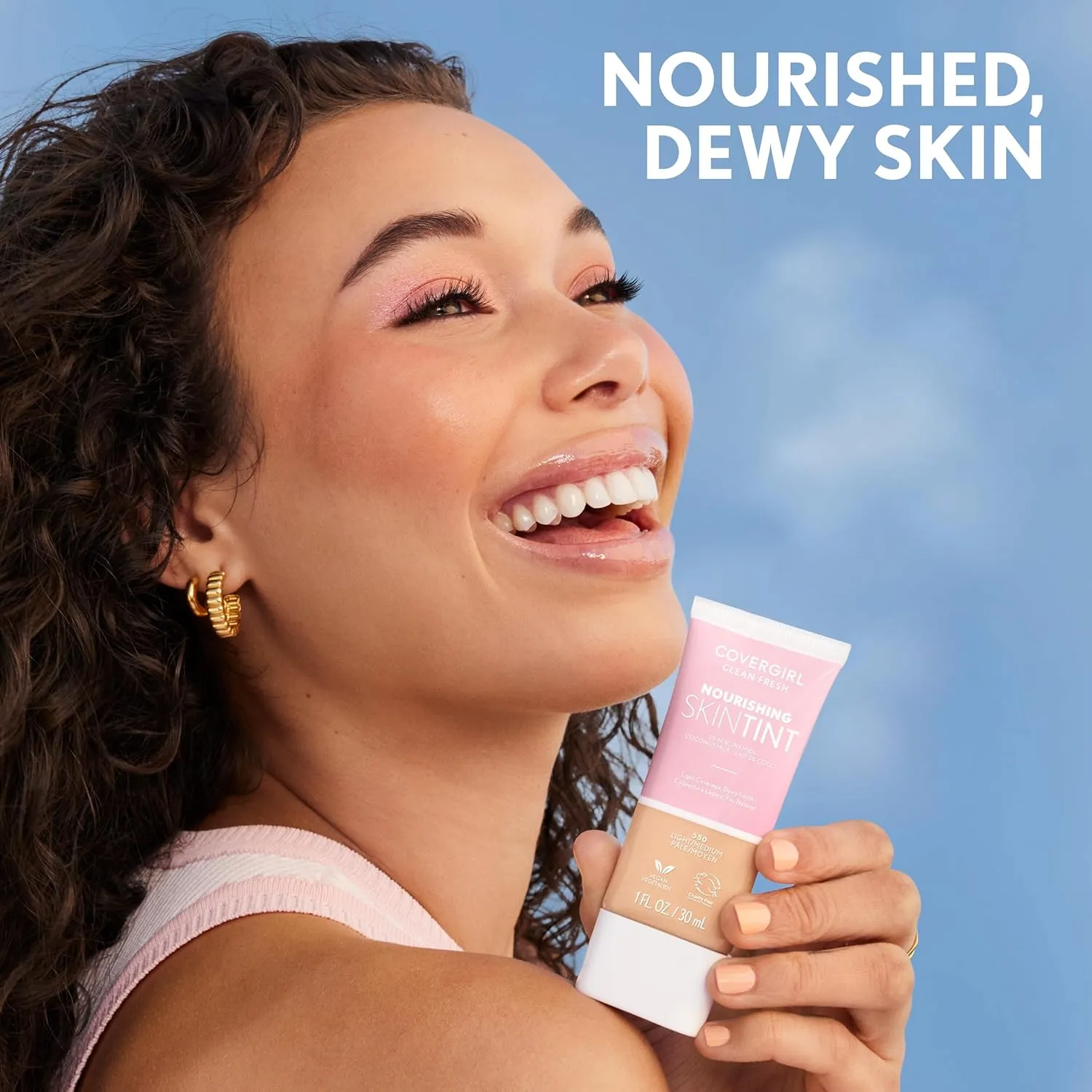 COVERGIRL Clean Fresh Nourishing Skin Tint, 520 Light, Liquid Foundation, Dewy Finish, Infused with Coconut & Aloe, Vegan Formula