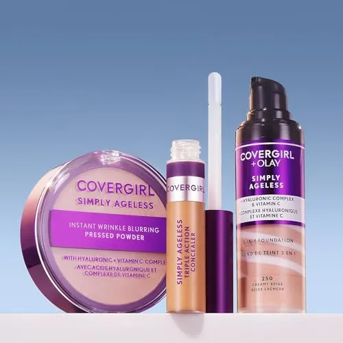 COVERGIRL OLAY Simply Ageless 3-in-1 Liquid Foundation, Classic Ivory & & Olay Simply Ageless Instant Wrinkle-Defying Foundation, Natural Ivory