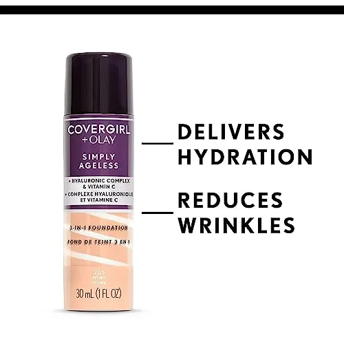 COVERGIRL OLAY Simply Ageless 3-in-1 Liquid Foundation, Classic Ivory & & Olay Simply Ageless Instant Wrinkle-Defying Foundation, Natural Ivory