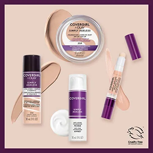 COVERGIRL OLAY Simply Ageless 3-in-1 Liquid Foundation, Classic Ivory & & Olay Simply Ageless Instant Wrinkle-Defying Foundation, Natural Ivory