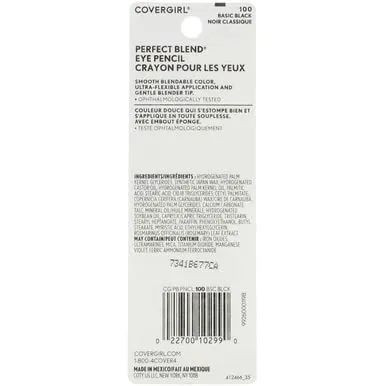 CoverGirl Perfect Blend Eye Pencil, Basic Black [100], 0.03 oz (Pack of 6)