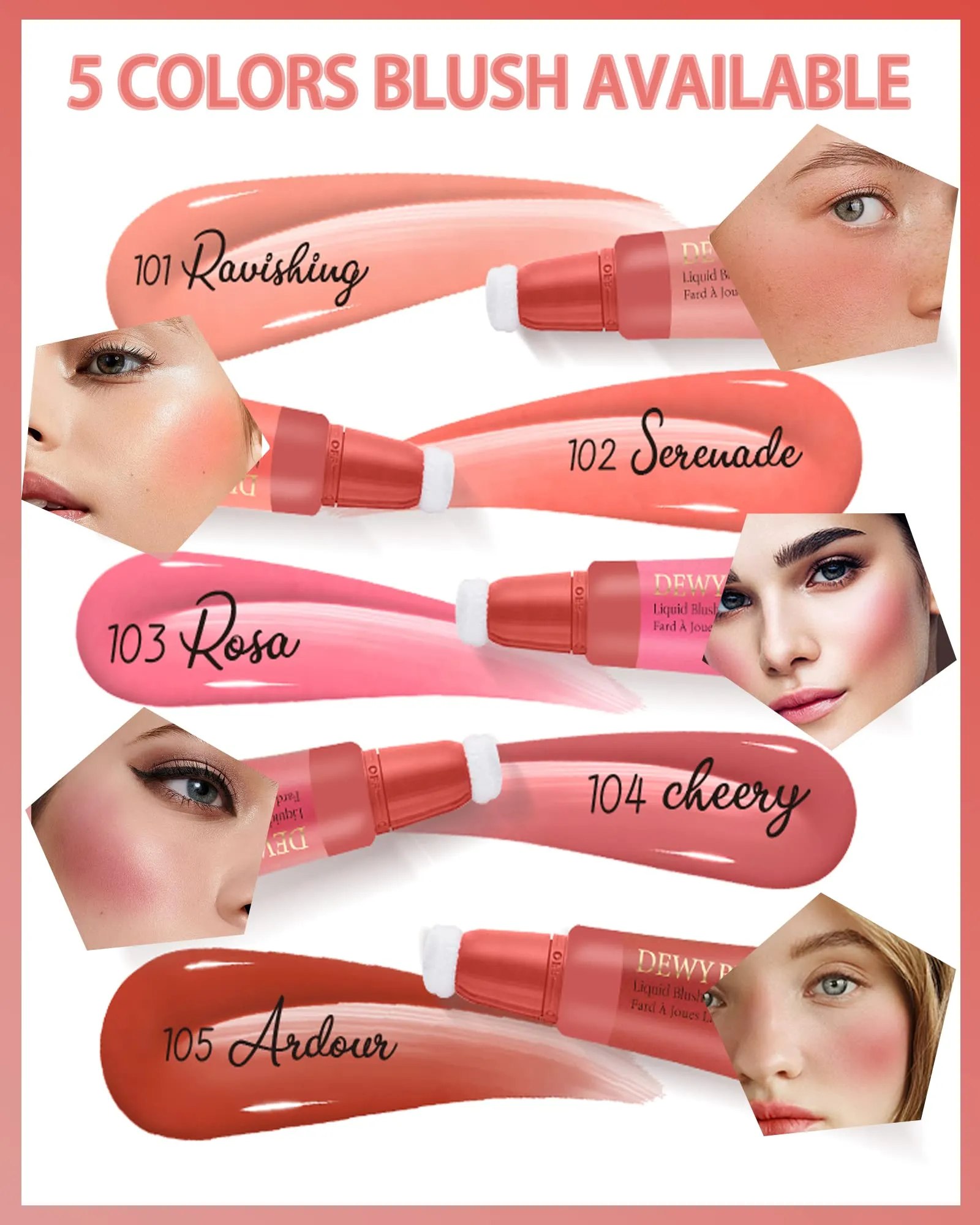 Creme Blush Beauty Wand, Matte Creamy Cheek Blusher Stick with Soft Cushion Applicator, Liquid Blush Makeup Dual Use for Cheeks & Lips, Weightless, Long-Wearing, Dewy Finish, Contour Blush Wand-104