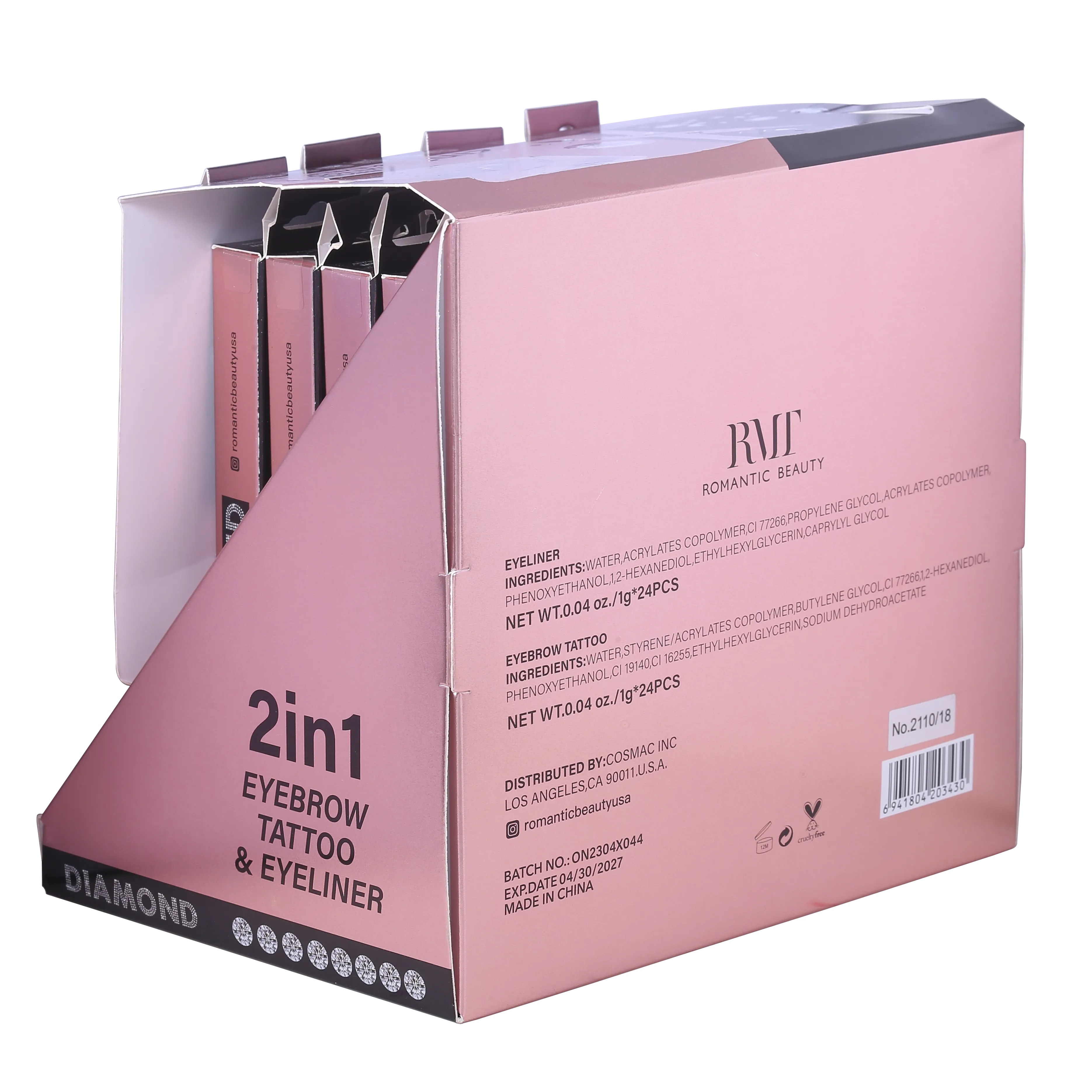Diamond 2 in 1 Eyebrow Tattoo Pen and Black Liquid Eyeliner Pen