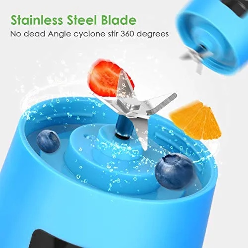 Dr.me Portable Blender, Personal Mixer Fruit Rechargeable with USB, Mini Blender for Smoothie, Fruit Juice, 380ml, Six 3D Blades for Great Mixing (Blue)