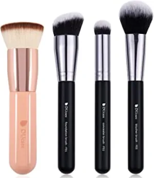 DUcare 4pcs Flat Top Foundation Brush, Foundation Brush& Concealer Brush& Blusher Brush Face Blush Bronzer Travel Buffing Stippling Contour