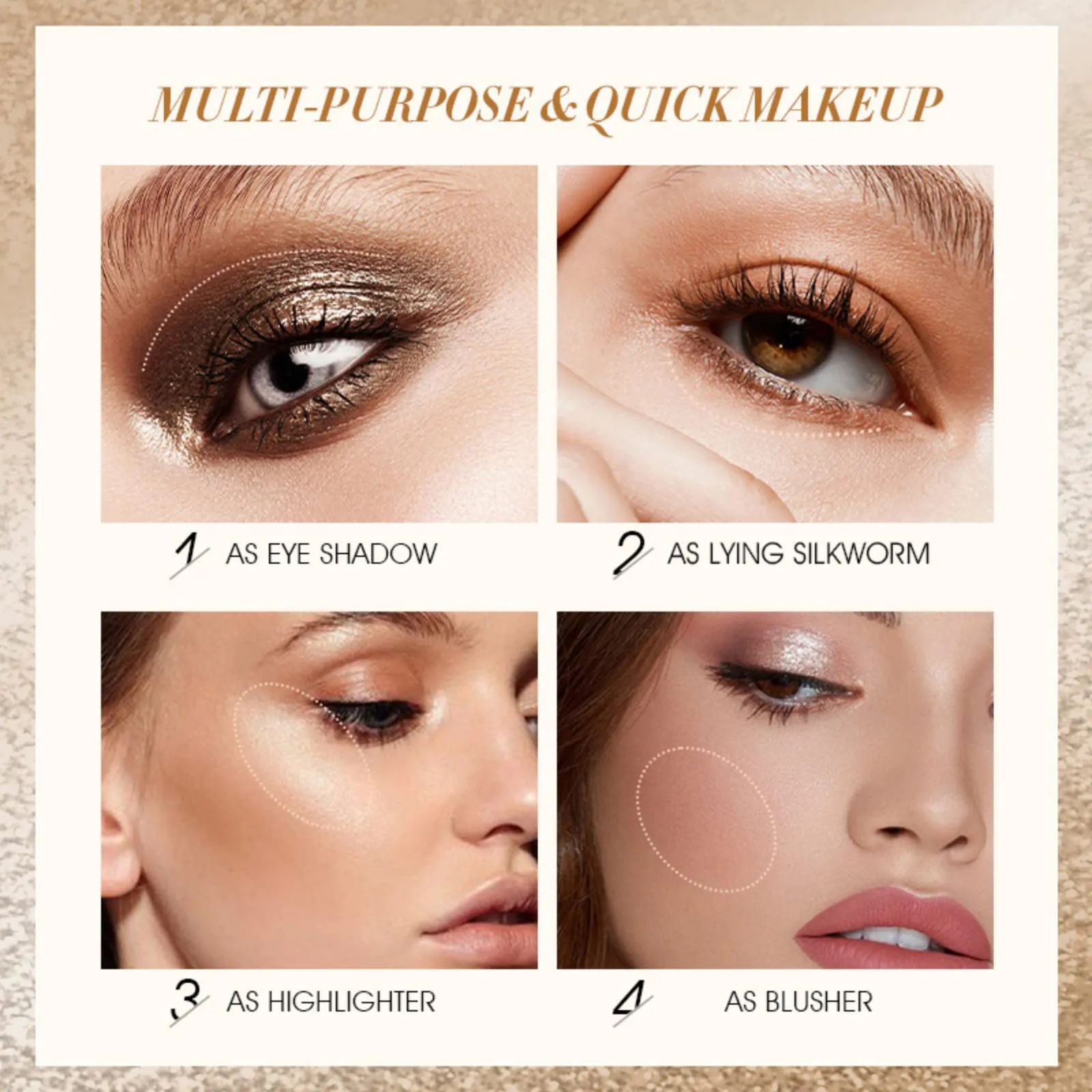 Ehinew Eyeshadow Stick - Neutral and Brown Metallic Eye Shadow Stick Makeup - Champagne Matte & Glitter Eyeshadow - Creamy & Waterproof Eyeshadow Brightener Pencil (10# Metallic)