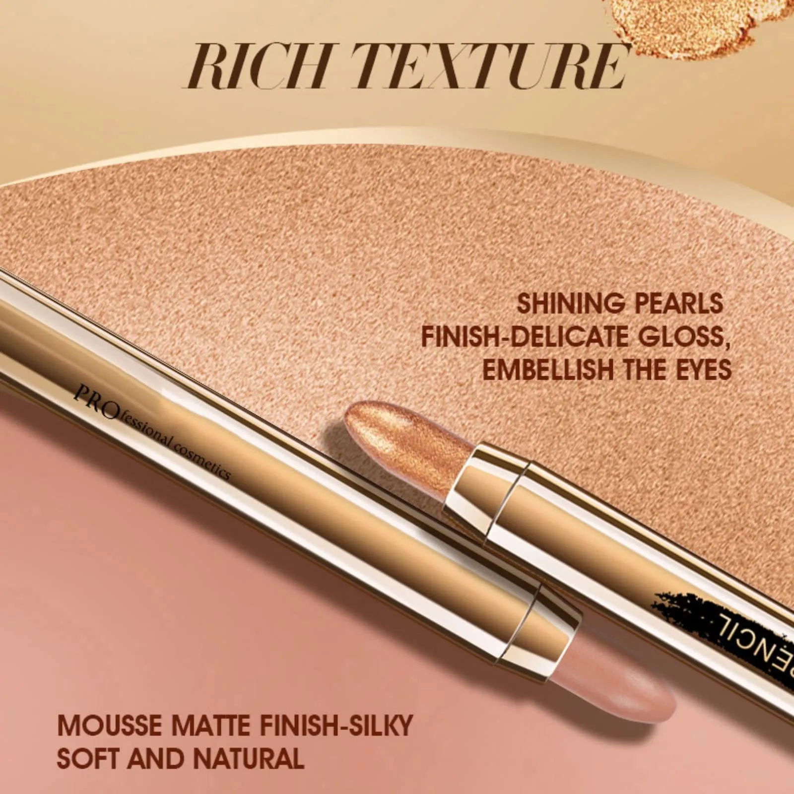 Ehinew Eyeshadow Stick - Neutral and Brown Metallic Eye Shadow Stick Makeup - Champagne Matte & Glitter Eyeshadow - Creamy & Waterproof Eyeshadow Brightener Pencil (7# Copper)
