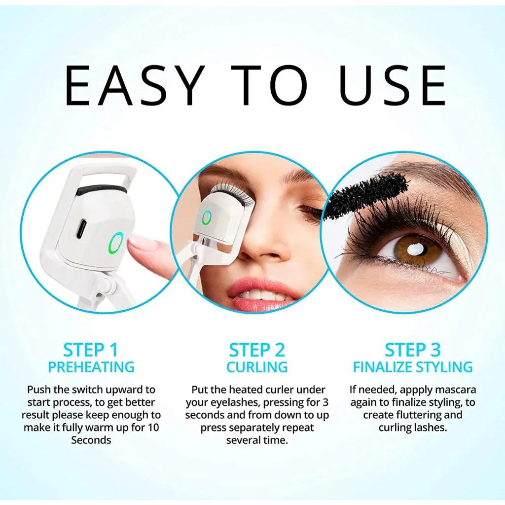 Electric Heated Eyelash Curler, USB Rechargeable Mini Portable Makeup Tool with 2 Temperature Modes for Fast Heating and | Shopee Singapore