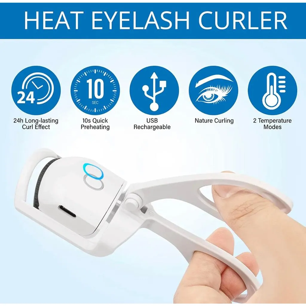 Electric Heated Eyelash Curler, USB Rechargeable Mini Portable Makeup Tool with 2 Temperature Modes for Fast Heating and | Shopee Singapore