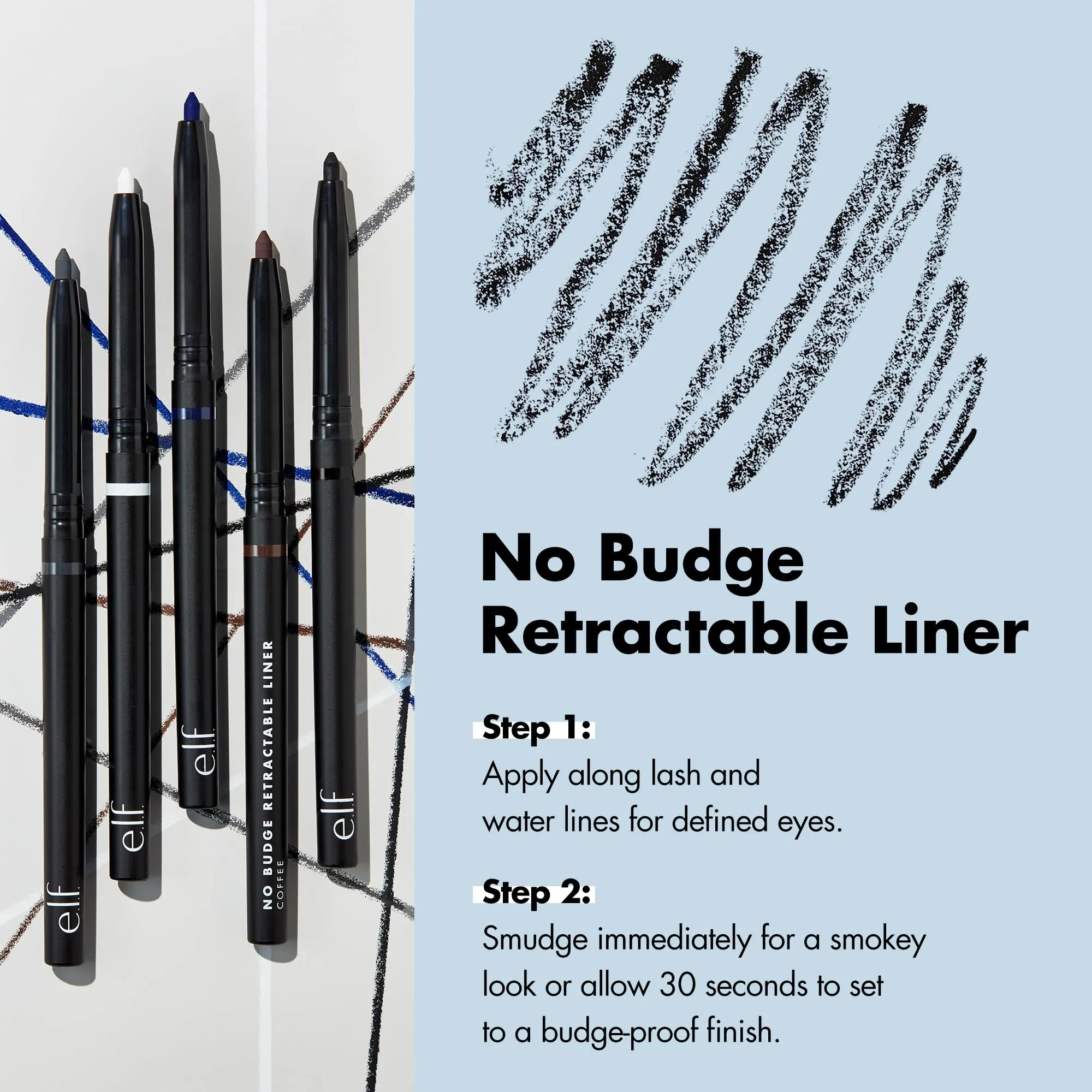 e.l.f. No Budge Retractable Eyeliner, Creamy & Ultra-Pigmented, Waterproof, Creates Bold & Defined Lines, Coffee/Cafe, 0.008 Oz (0.23g)