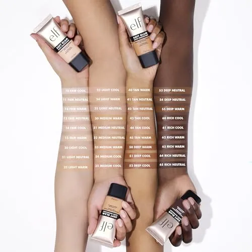e.l.f. Soft Glam Foundation, Medium Coverage, Long-Lasting & Buildable Foundation For A Smooth, Satin Finish, Vegan & Cruelty-Free, 44 Tan Cool