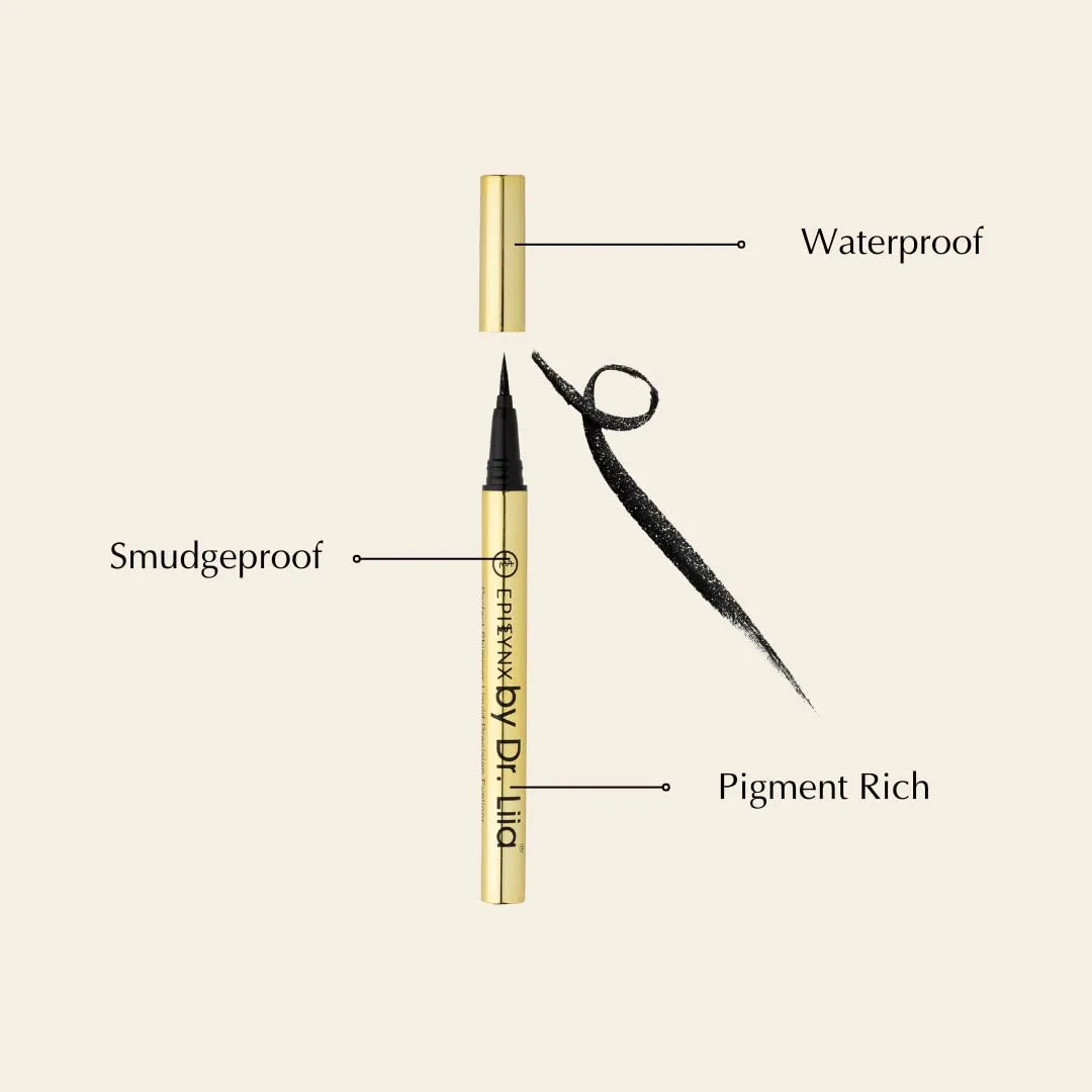 EPILYNX Long Lasting Waterproof Liquid Eyeliner with Precision Tip | Gluten and Allergen Free, Vegan Eyeliner Pencil |2mL| Shimmer Black by Dr. Liia