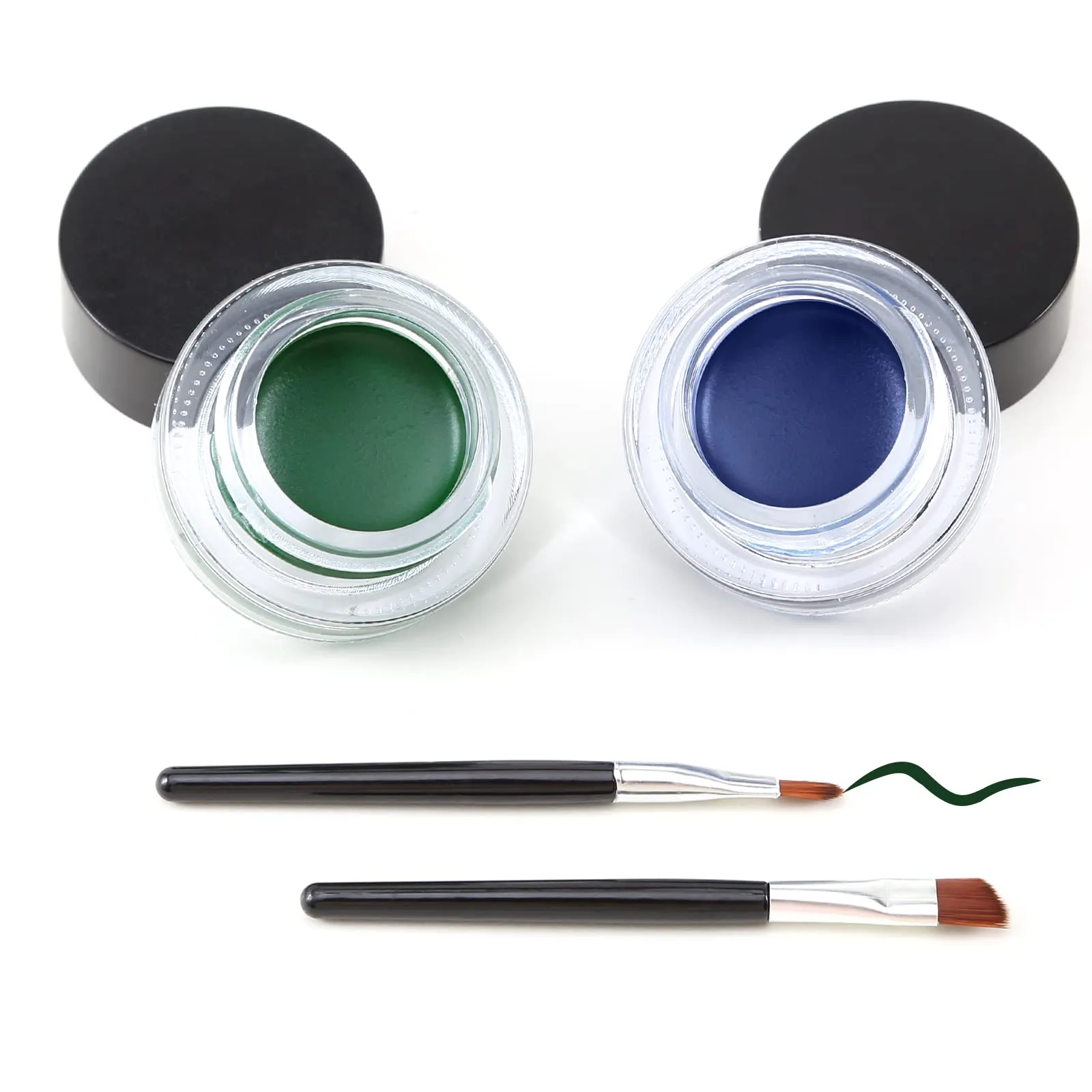 Erinde Halloween Makeup Green Blue Gel Eyeliner Set, Waterproof Eye Liner Gel Pot, High Pigmented, Long Lasting Smudge-Proof Cream Gel Eyeliner, Included 2 PCS Eye Makeup Brushes Makeup Gift Kit
