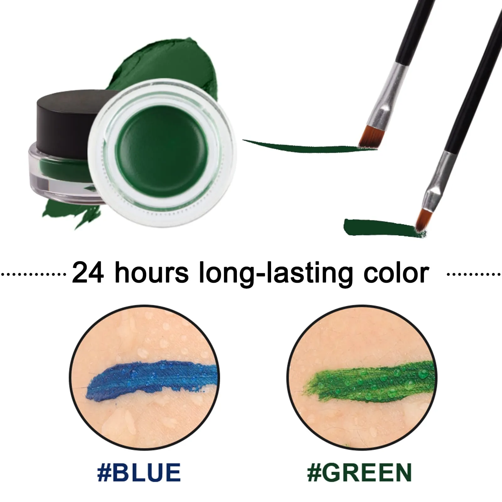 Erinde Halloween Makeup Green Blue Gel Eyeliner Set, Waterproof Eye Liner Gel Pot, High Pigmented, Long Lasting Smudge-Proof Cream Gel Eyeliner, Included 2 PCS Eye Makeup Brushes Makeup Gift Kit