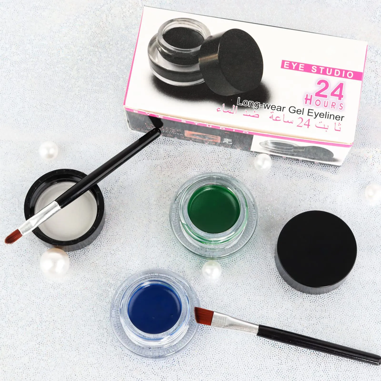 Erinde Halloween Makeup Green Blue Gel Eyeliner Set, Waterproof Eye Liner Gel Pot, High Pigmented, Long Lasting Smudge-Proof Cream Gel Eyeliner, Included 2 PCS Eye Makeup Brushes Makeup Gift Kit