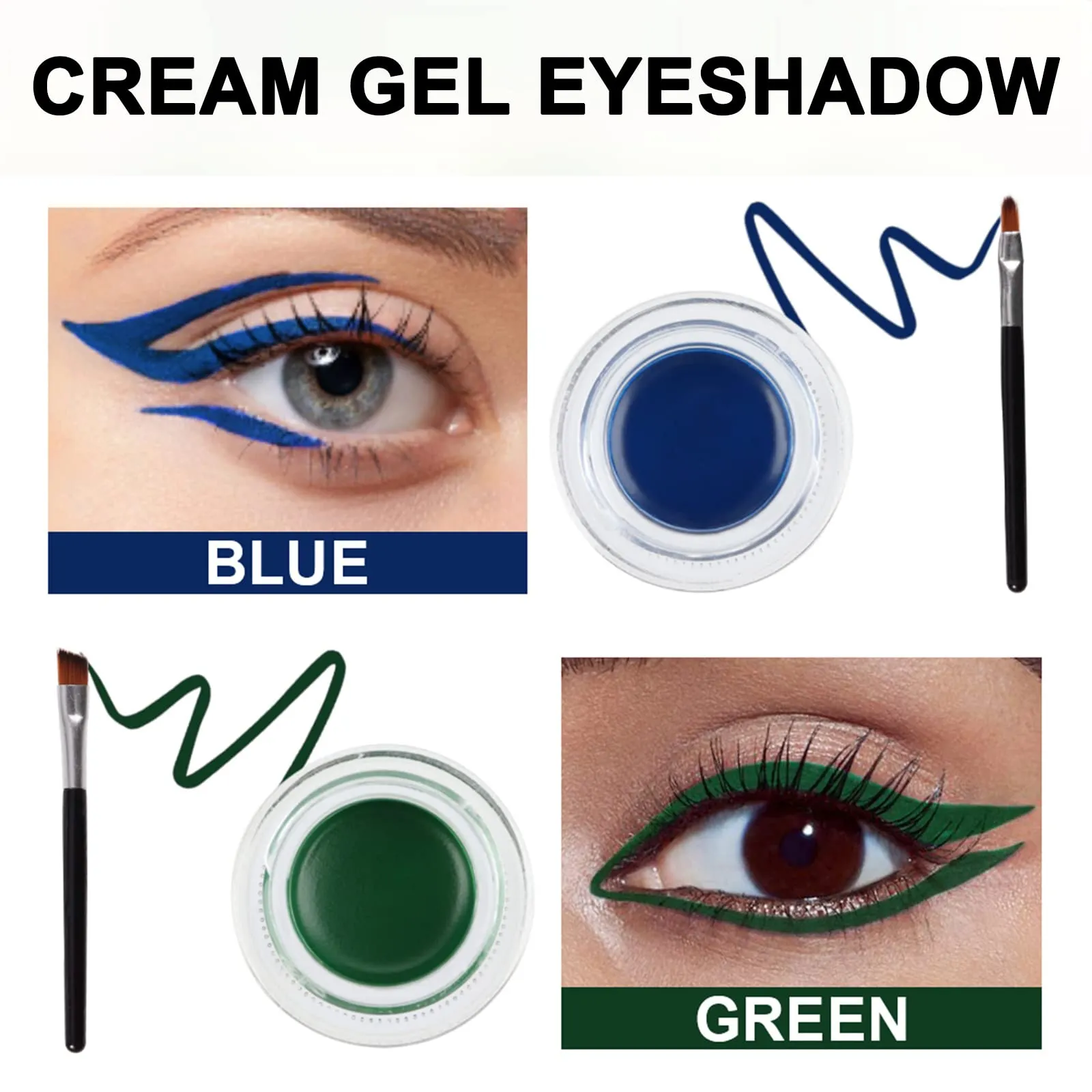 Erinde Halloween Makeup Green Blue Gel Eyeliner Set, Waterproof Eye Liner Gel Pot, High Pigmented, Long Lasting Smudge-Proof Cream Gel Eyeliner, Included 2 PCS Eye Makeup Brushes Makeup Gift Kit