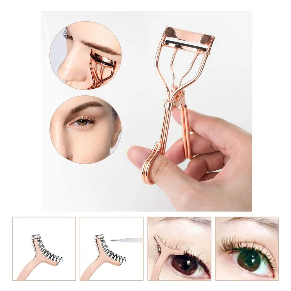 Eyelash Curler, Eyelash Tweezers, Stainless Steel Eyelash Curler, Eyelash Curler Set with 5 Silicone Refill Pads, Eyelash Extension Tweezers, Remover Clip Tweezers Nipper for Various Eye Shape