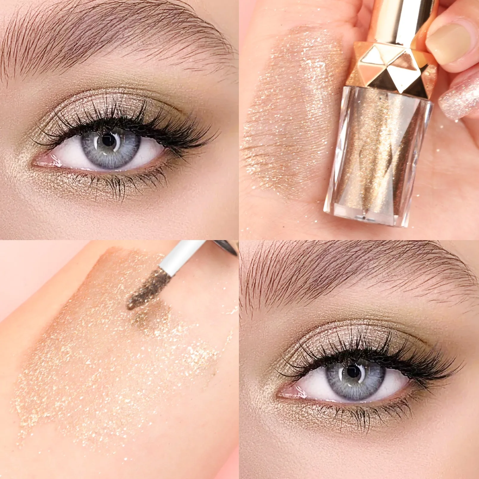 Eyeshadow Liquid Monochromatic Pearlescent Glitter Waterproof Long-lasting Eye Makeup Quick Drying Makeup Flash Eye Shadow Pack of 6 (1 pc each color)