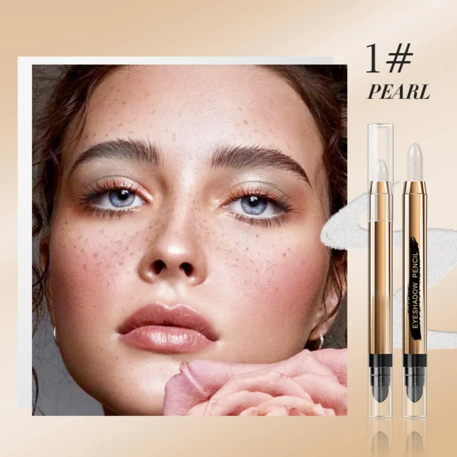 Eyeshadow Stick - Neutral and Brown Metallic Eye Shadow Stick Makeup - Champagne Matte & Glitter Eyeshadow - Creamy & Waterproof Eyeshadow Brightener Pencil (1# Pearl   2# Champagne   7# Copper)