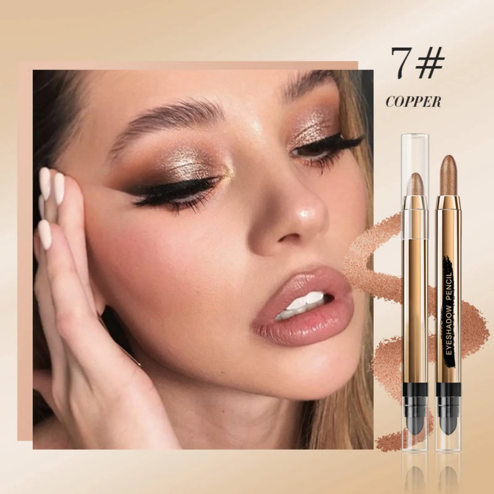 Eyeshadow Stick - Neutral and Brown Metallic Eye Shadow Stick Makeup - Champagne Matte & Glitter Eyeshadow - Creamy & Waterproof Eyeshadow Brightener Pencil (1# Pearl   2# Champagne   7# Copper)