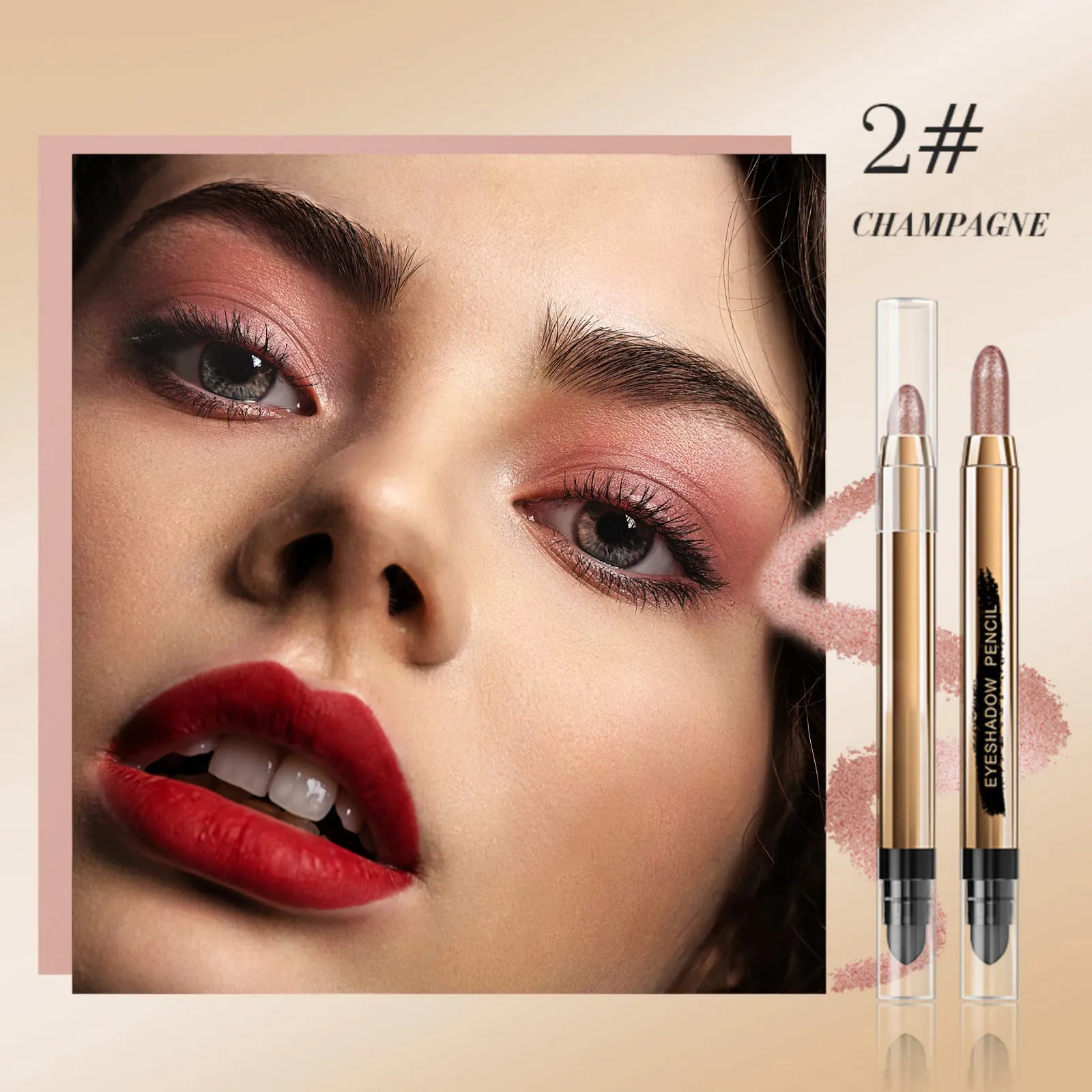 Eyeshadow Stick - Neutral and Brown Metallic Eye Shadow Stick Makeup - Champagne Matte & Glitter Eyeshadow - Creamy & Waterproof Eyeshadow Brightener Pencil (2# Champagne   3# Nude   7# Copper)