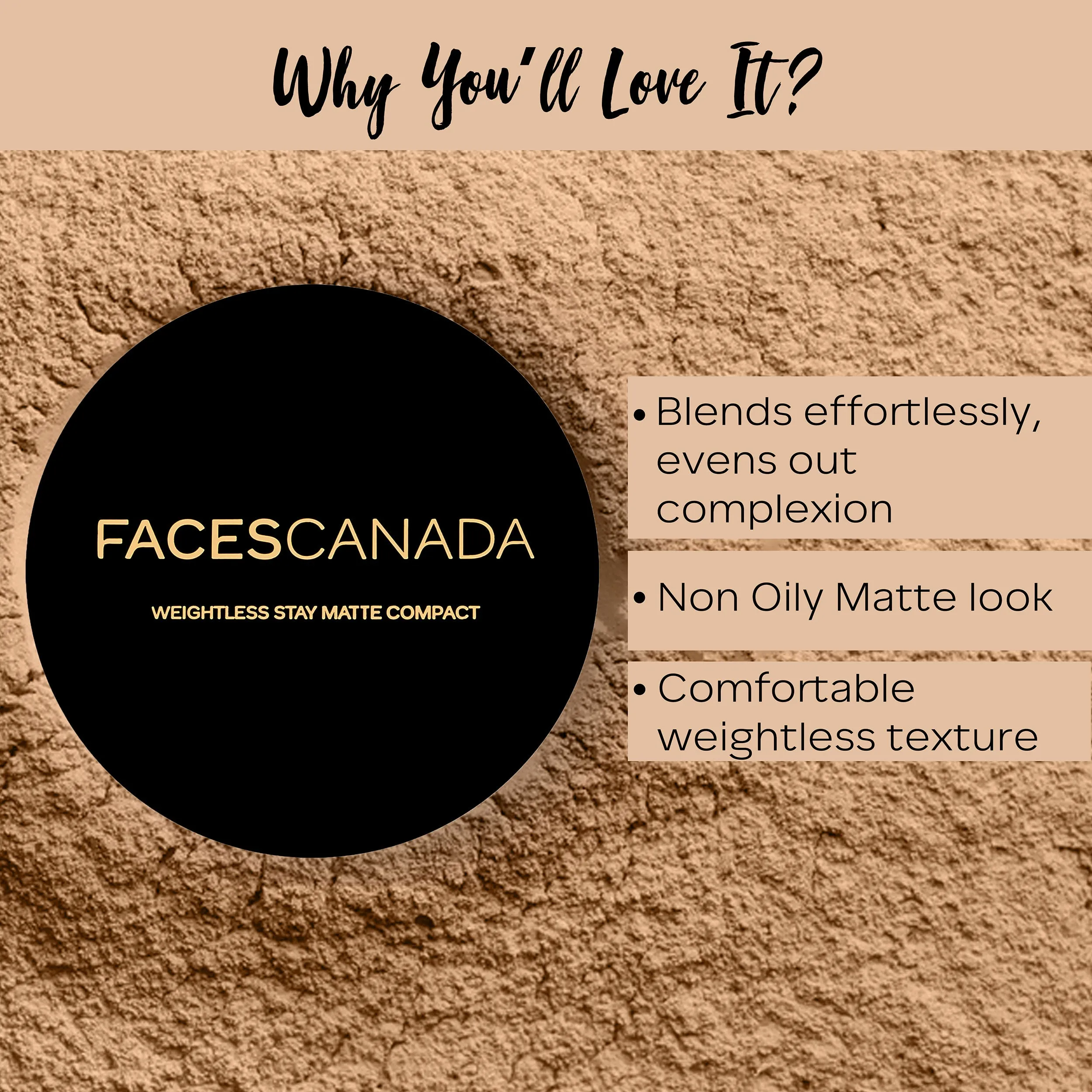 FACES CANADA Weightless Stay Matte Finish Compact Powder - Sand, 9g | Oil Control | Evens Out Complexion | Blends Effortlessly | Pressed Powder For All Skin Types