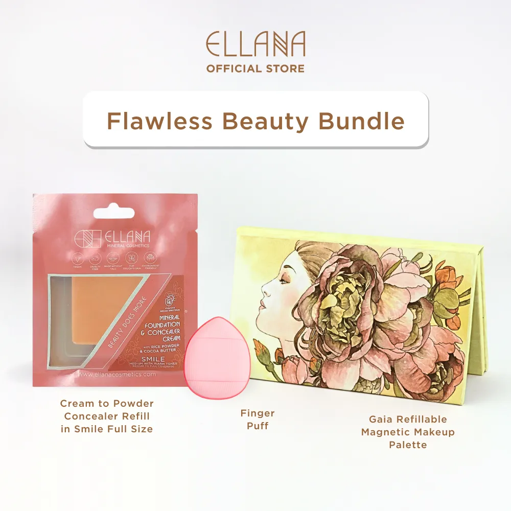 Flawless Beauty Bundle Cream To Powder Concealer with Gaia Makeup Palette and Finger Puff