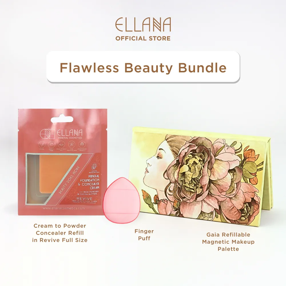 Flawless Beauty Bundle Cream To Powder Concealer with Gaia Makeup Palette and Finger Puff
