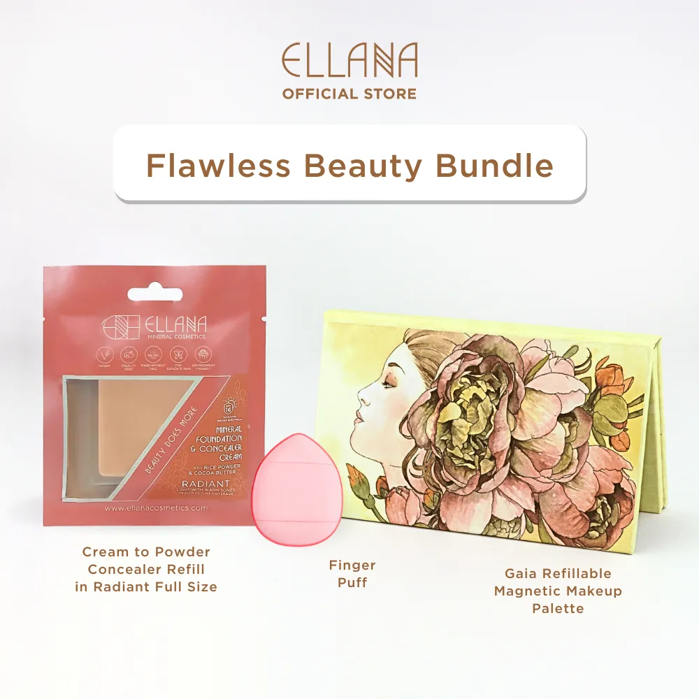 Flawless Beauty Bundle Cream To Powder Concealer with Gaia Makeup Palette and Finger Puff