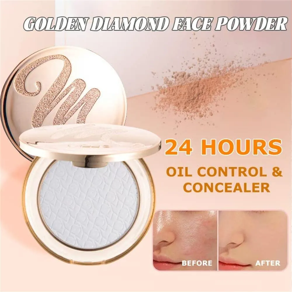 Golden Diamond Face Powder, Golden Face Powder, Diamond Face Powder, Oil Control Face Pressed Powder, Long Lasting Waterproof Oil Control Face Powder Setting Powder (#3 Natural Color)