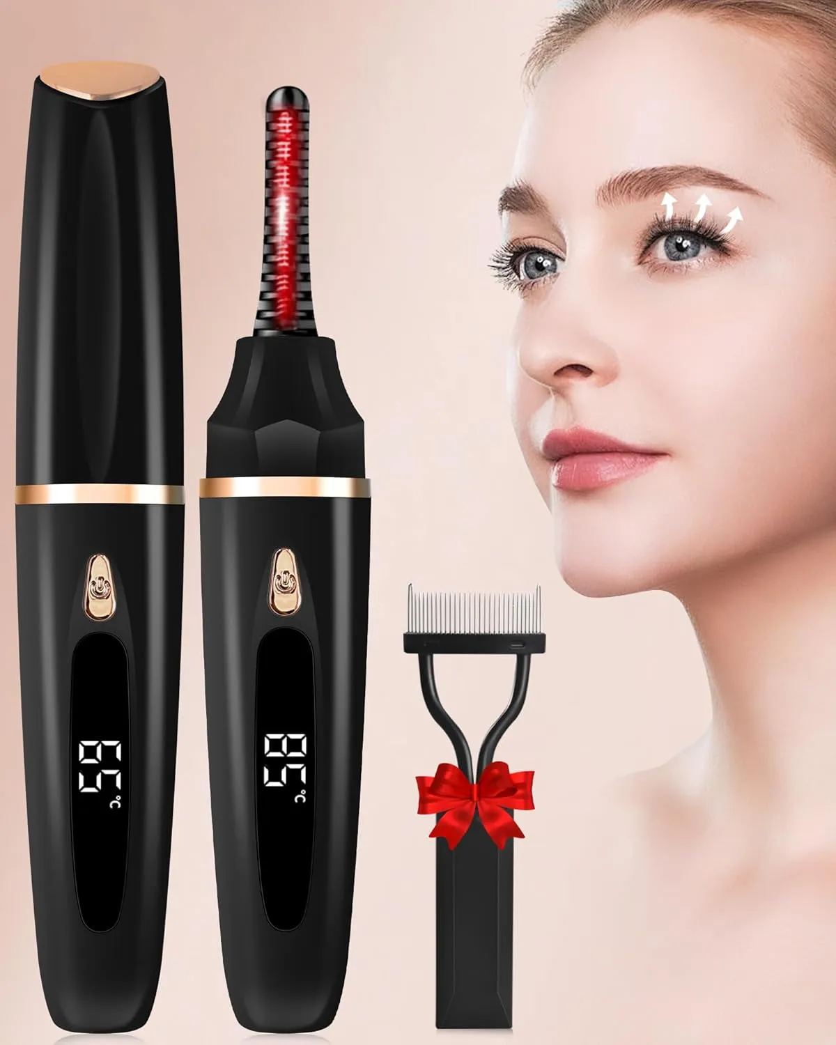 Heated Eyelash Curlers - Eye Lash Curler Heat with Eyelash Comb - Electric Eyelash Curler - Rizador De Pestañasey LED Display 3 Temp Settings USB Charge Natural Curling 24H for Women Makeup Tool Gifts
