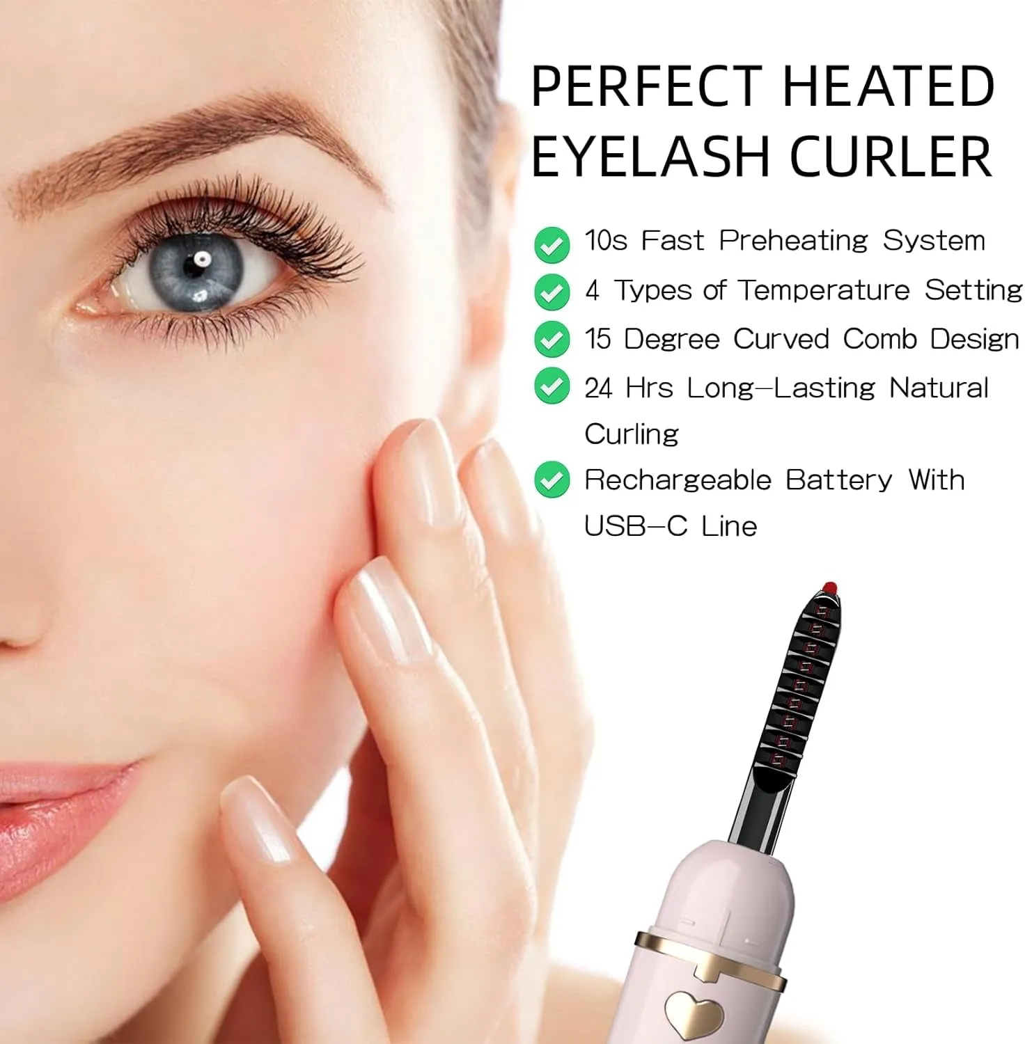 Heated Eyelash Curlers, Portable Heated Lash Curler,Heated Eyelash Curler Intelligent Power 0Ff, Makeup Electric Eyelash Curler (Sakura Pink/Champagne Gold, X8-132MM)