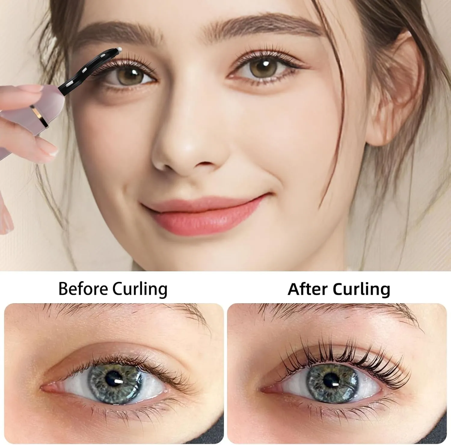 Heated Eyelash Curlers, Portable Heated Lash Curler,Heated Eyelash Curler Intelligent Power 0Ff, Makeup Electric Eyelash Curler (Sakura Pink/Champagne Gold, X8-132MM)