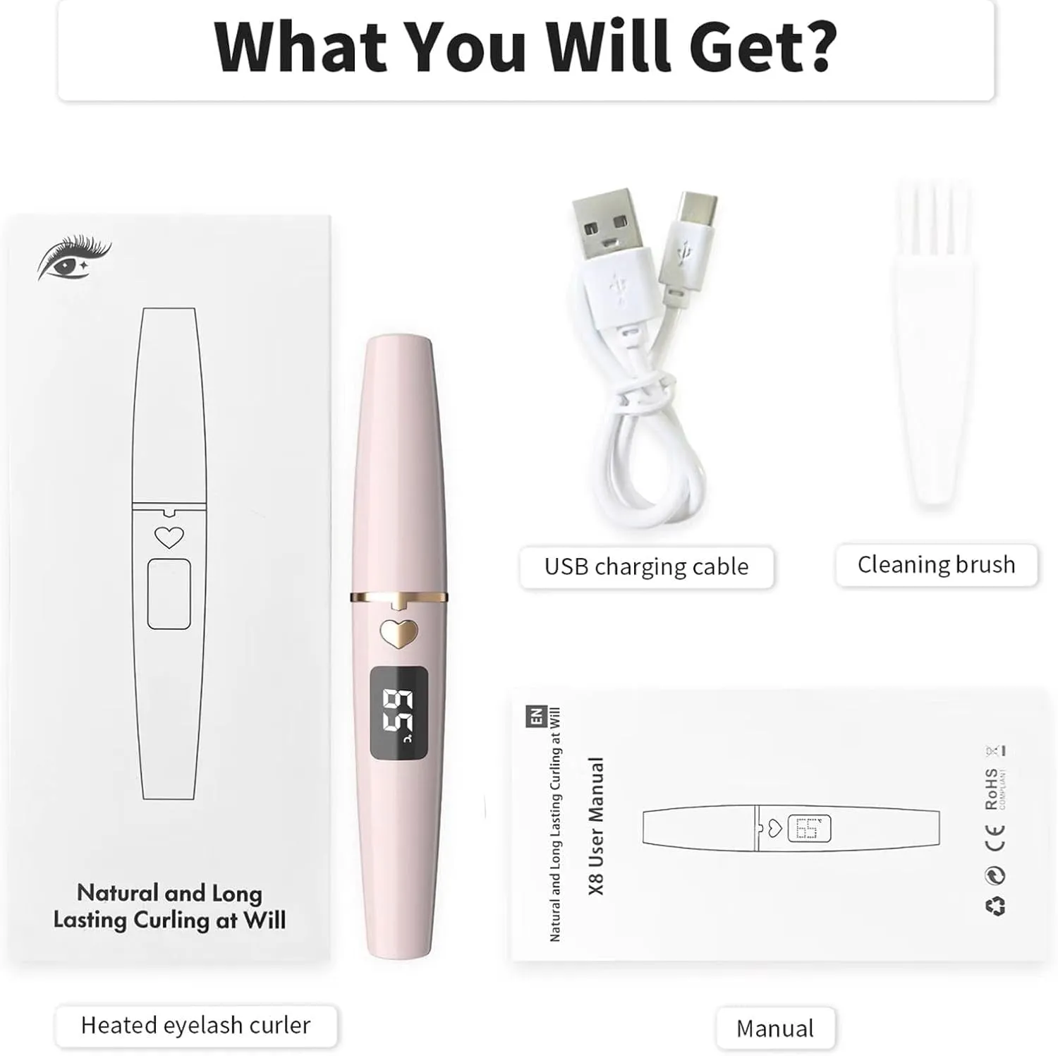Heated Eyelash Curlers, Portable Heated Lash Curler,Heated Eyelash Curler Intelligent Power 0Ff, Makeup Electric Eyelash Curler (Sakura Pink/Champagne Gold, X8-132MM)