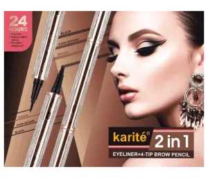 Karite 2 in 1 Black Eyeliner with 4-Tip Brown Eyebrow Pen Pencil