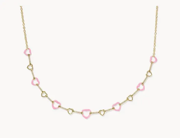 Kendra Scott Haisley Heart Strand Necklace Pink Enamel Gold
