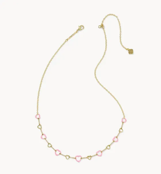 Kendra Scott Haisley Heart Strand Necklace Pink Enamel Gold