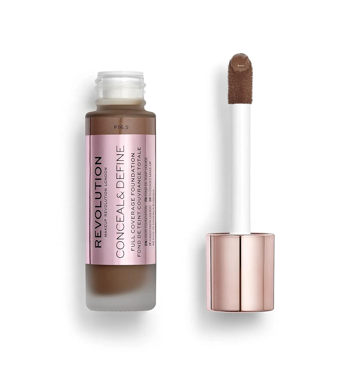 Makeup Revolution Conceal and Define Foundation, Full Coverage & Matte Finish, F13.2 for Dark Skin Tones, Vegan & Cruelty-Free, 0.7 Fl Oz