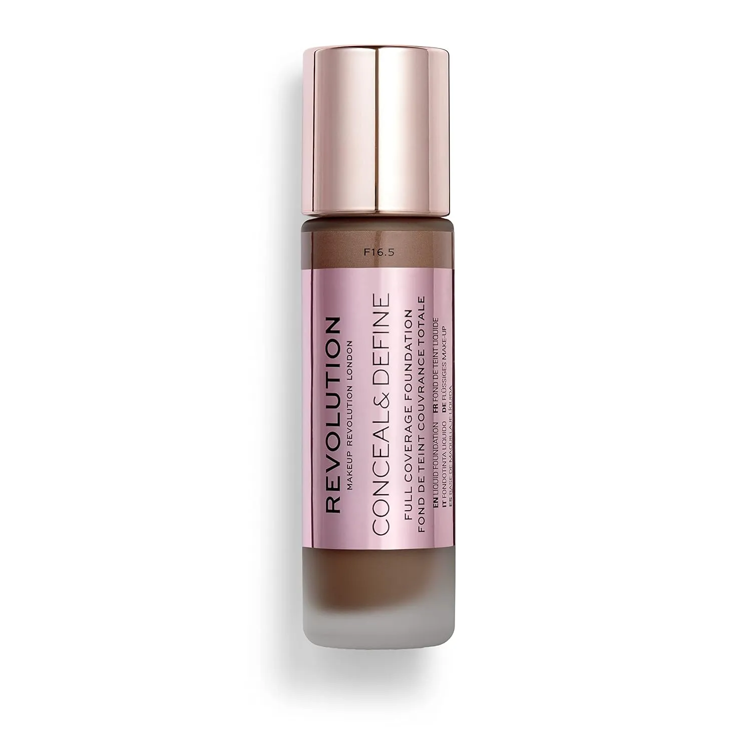 Makeup Revolution Conceal and Define Foundation, Full Coverage & Matte Finish, F13.2 for Dark Skin Tones, Vegan & Cruelty-Free, 0.7 Fl Oz