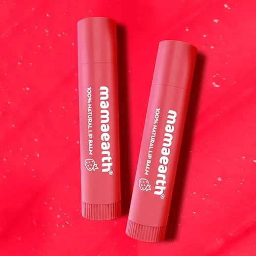 Mamaearth Nourishing Tinted 100% Natural Lip Balm With Vitamin E And Strawberry - 4 G|12-Hour Moisturization|Naturally Red Lips|For Dry&Chapped Lips|Natural Tint|Brightens Lips|Tinted Lip Balm