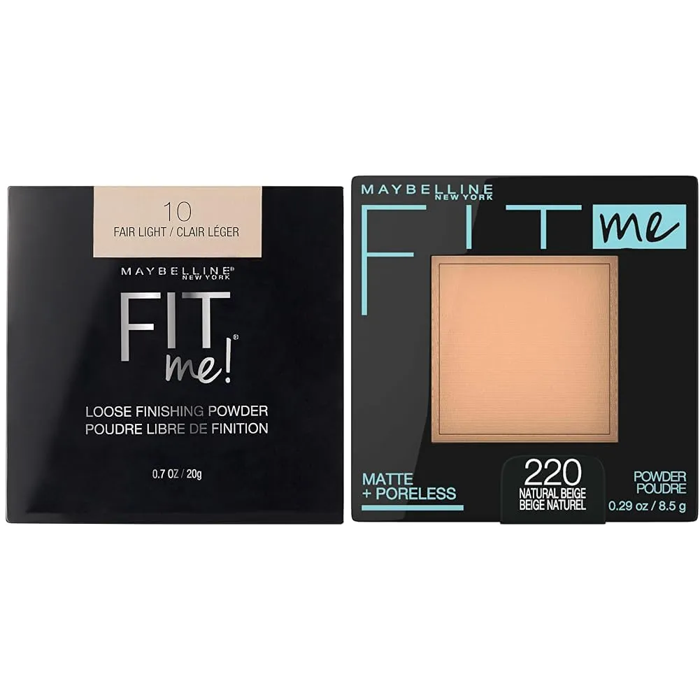 Maybelline Fit Me Loose & Matte   Poreless Pressed Face Powder Makeup Bundle, 1 Count Each