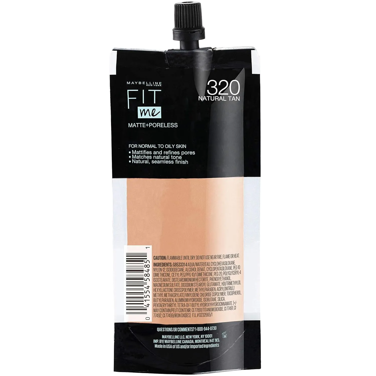 Maybelline New York Fit Me Matte   Poreless Liquid Foundation, Pouch Format, 320 Natural Tan, 1.3 Ounce