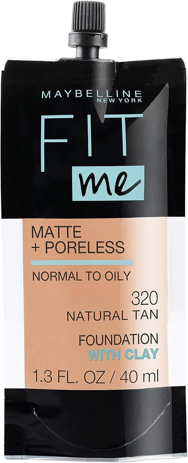 Maybelline New York Fit Me Matte   Poreless Liquid Foundation, Pouch Format, 320 Natural Tan, 1.3 Ounce