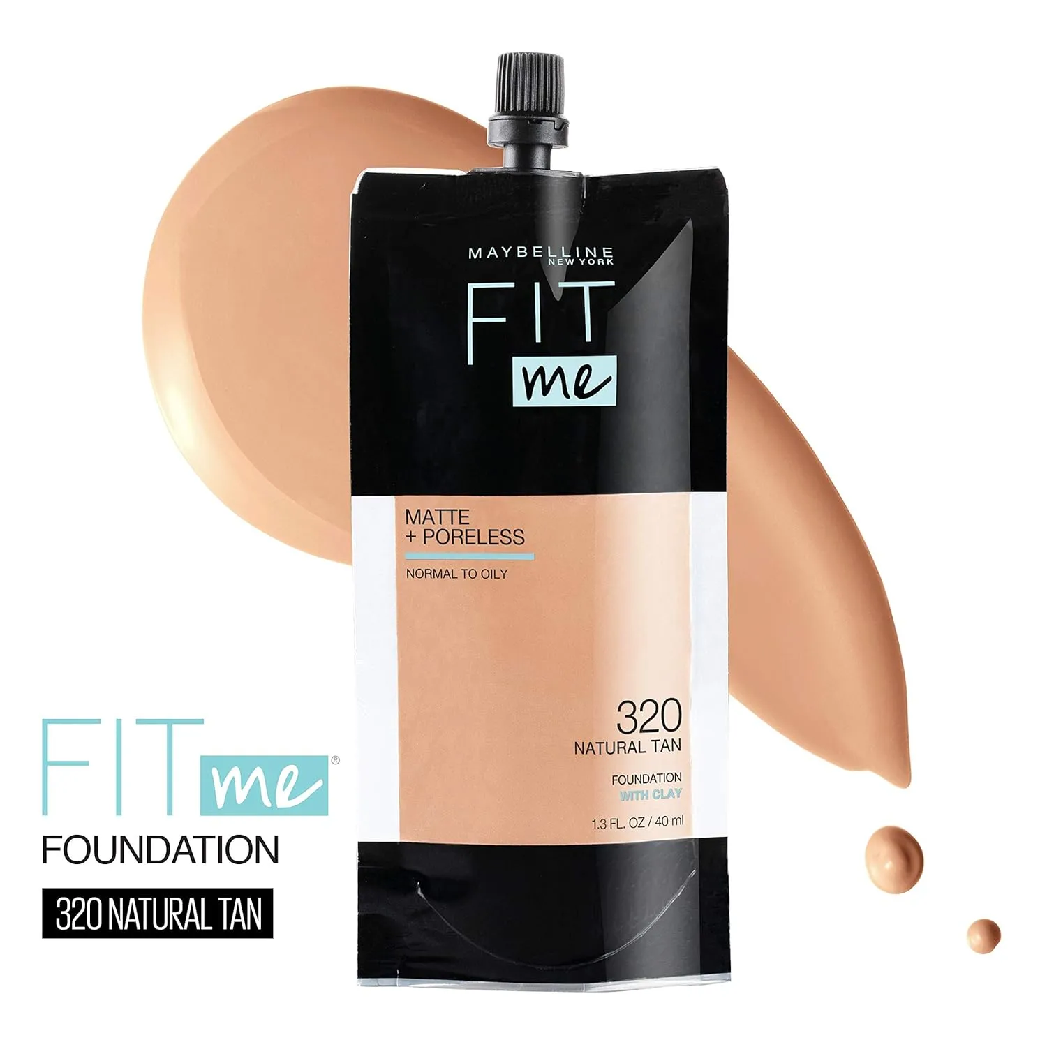 Maybelline New York Fit Me Matte   Poreless Liquid Foundation, Pouch Format, 320 Natural Tan, 1.3 Ounce