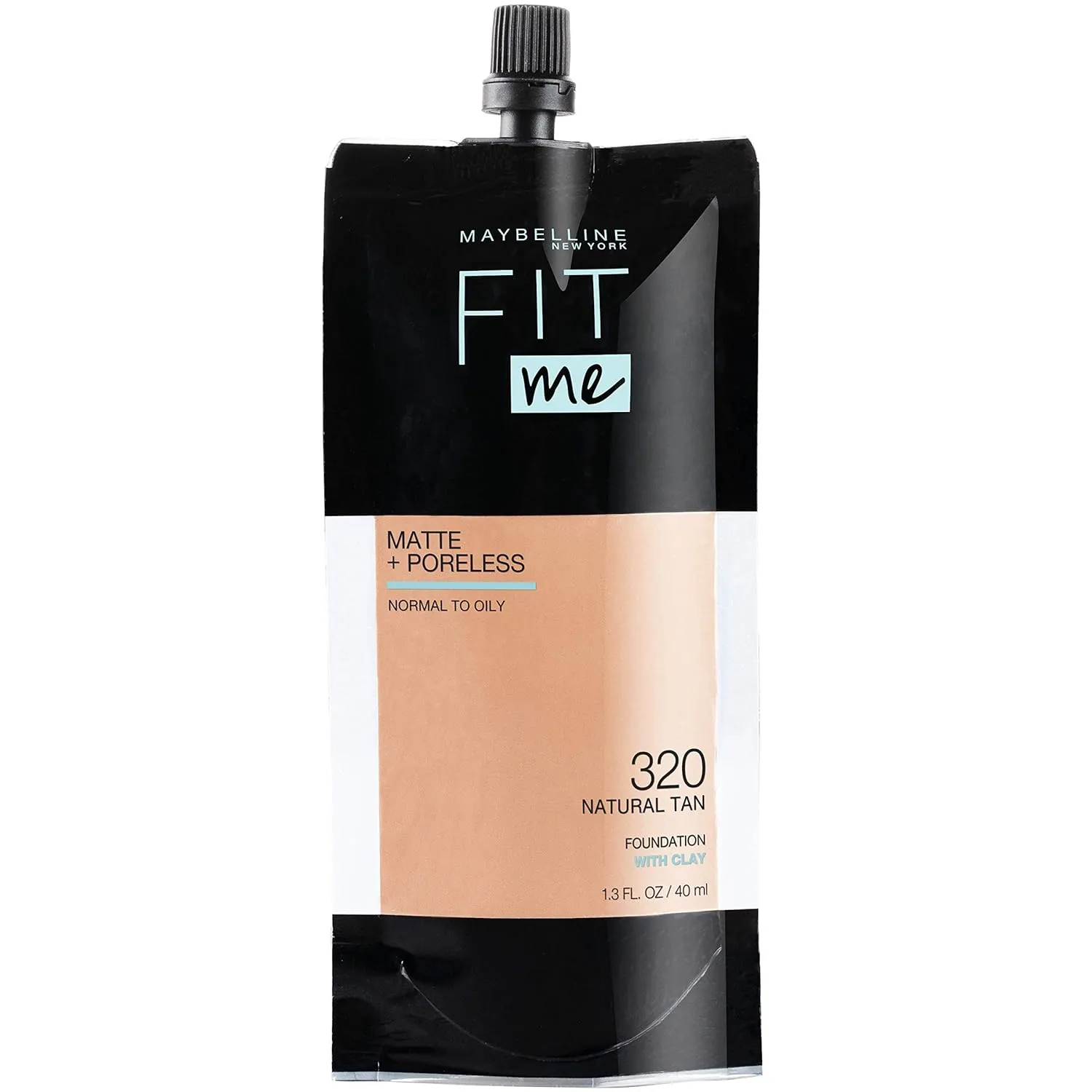 Maybelline New York Fit Me Matte   Poreless Liquid Foundation, Pouch Format, 320 Natural Tan, 1.3 Ounce