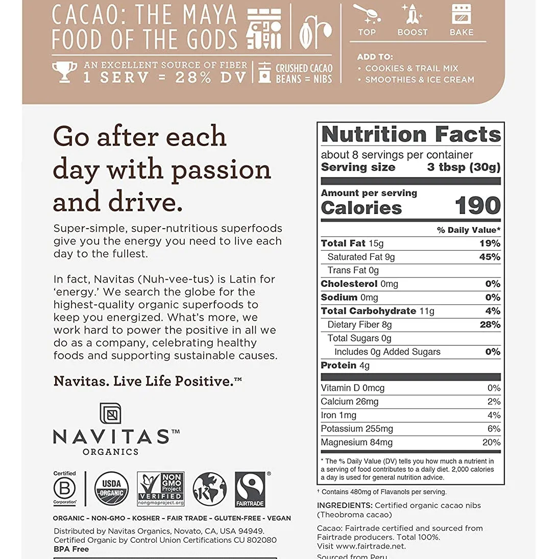 Navitas - Cacao Nibs, 8oz
