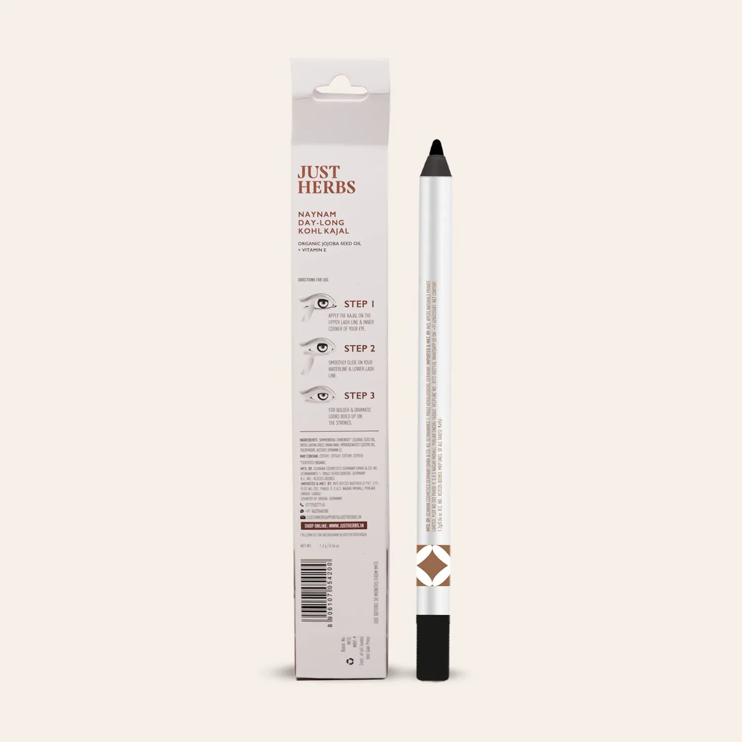 Naynam Day Long Sharpenable Kajal (Available in 6 Shades) - Just Herbs