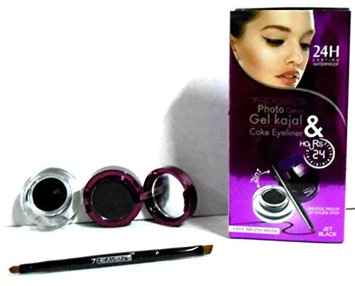 New 7 Heaven's Long Lasting and smudgeproof Gel Kajal / Eyeliner And Cake Eyeliner 2 In 1 4g 3g