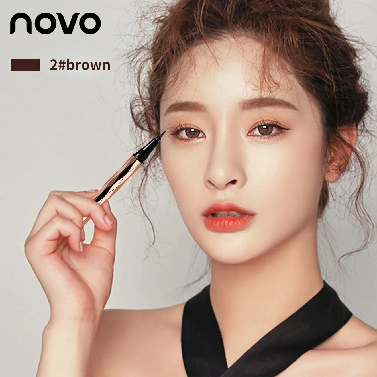 NOVO Evolution Liquid Eyeliner Ultra-fine Sponge Head Waterproof Non-smudge Long-lasting Liquid Eyeliner Pen Brown Beauty Makeup