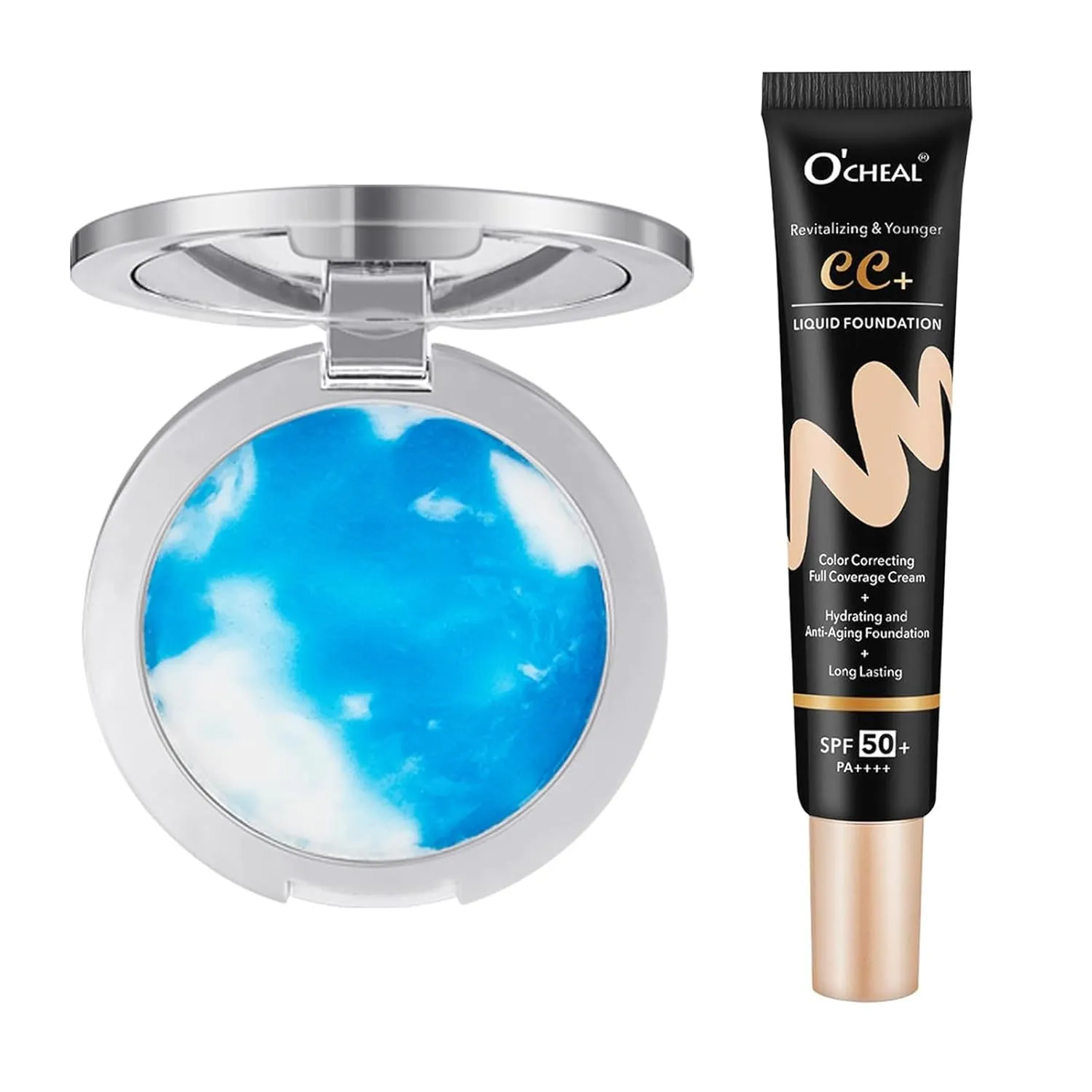 O'CHEAL Full Coverage Lightweight Natural Color CC Cream and Translucent Jelly Oil Control Concealer Setting Pressed Powder
